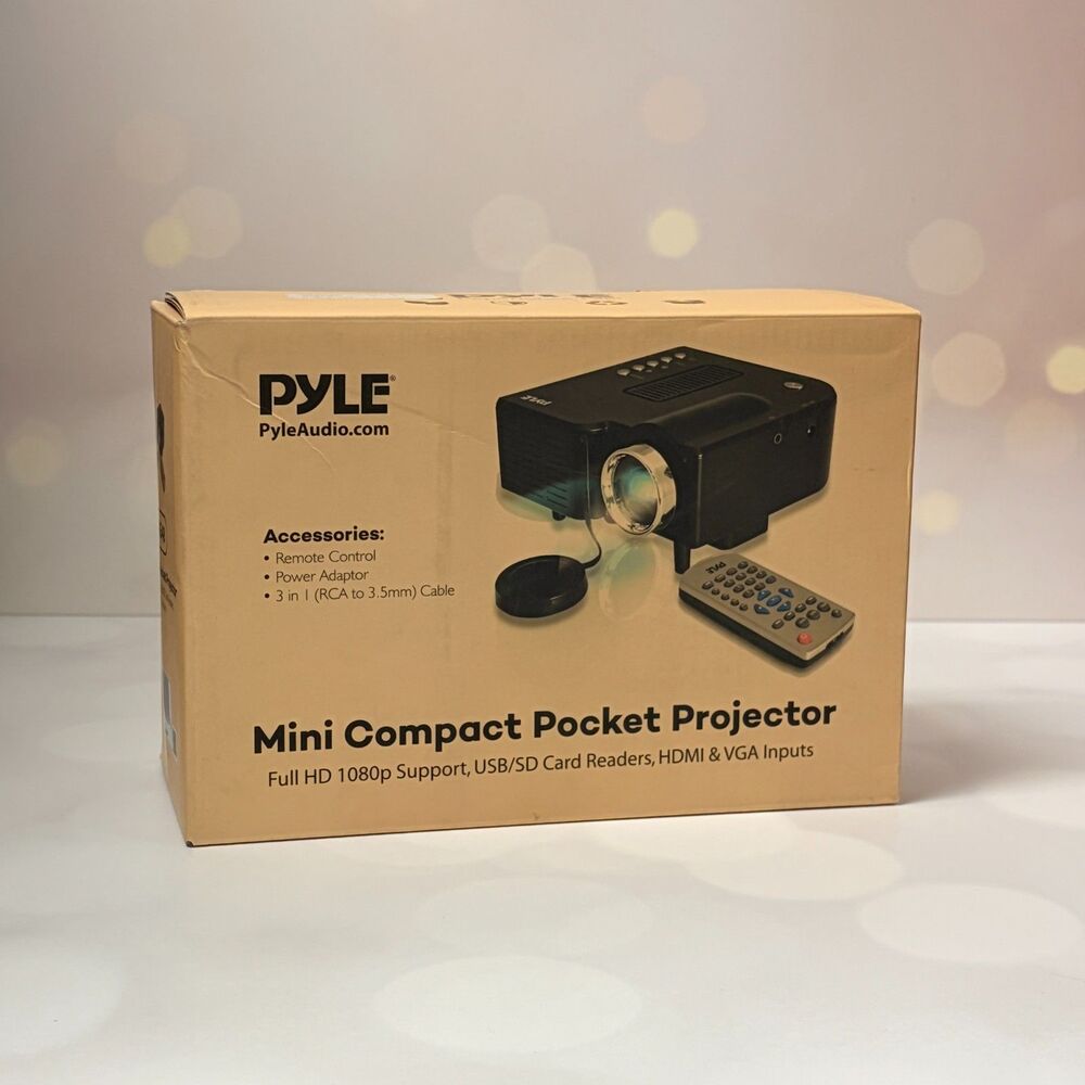 Pyle PRJG48 Mini Projector 1080p Support HDMI VGA Remote Open Box